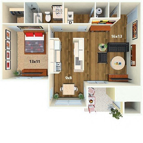 1 Bed 1 Bath The Pine Floorplan
